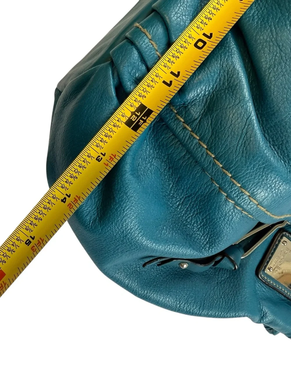 Tignanello Teal Blue Leather Shoulder Bag Silver Hardware Large Hobo Purse
